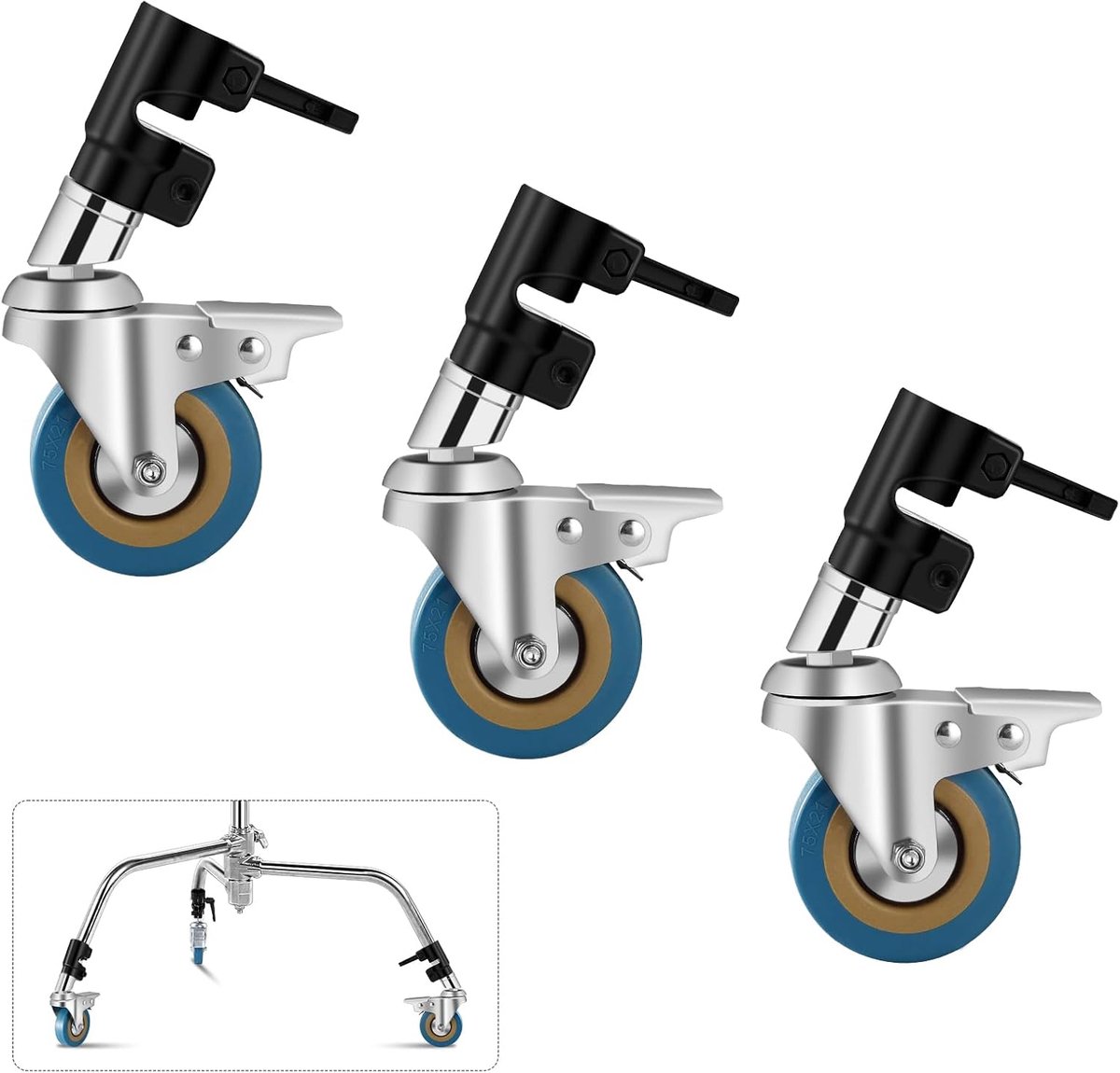 SnelShoppen - Professionele Swivel Castors voor C Tripod, 3 Stuks, Hoogwaardige Aluminium en Robuuste Rubber Basis, 25 mm Diameter, Ideaal voor Fotost