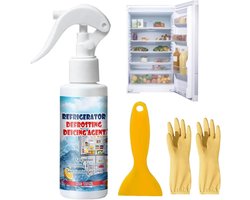 SnelShoppen - Koelkast-spray-reiniger en ontdooispray voor vriezer, 120 ml met ijskrabber en handschoenen, snel ontdooien en schoonmaken in keuken, id