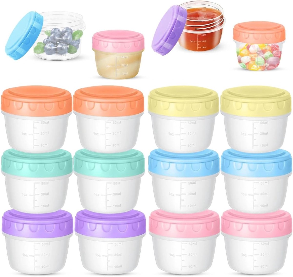 SnelShoppen - 12 Stuks Kleine Diepvriesdozen 80 ml, Lekvrije Mini Bewaarboxen met Deksel, Plastic Opbergdozen voor Sauzen, Snacks, Babyvoeding, Reizen