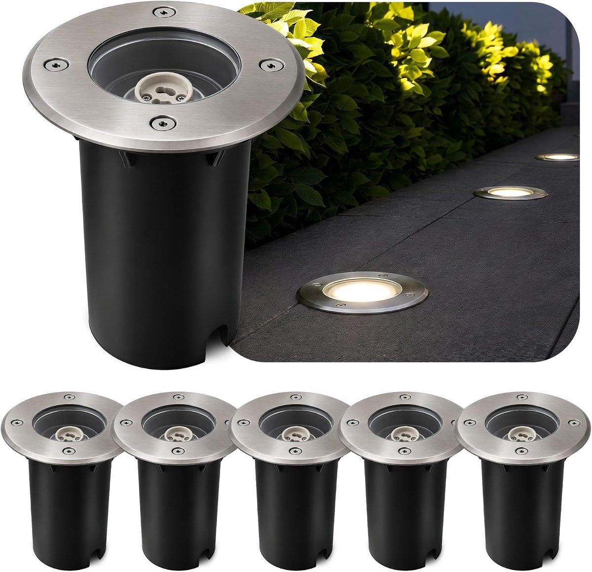Grondspot buiten set 6 stuks waterdicht IP67 RVS tuinverlichting oprit terras inbouwspot 230V zilver