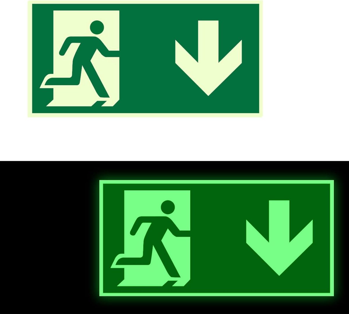 SnelShoppen - Pack van 2 Nooduitgangsplatens, 300 x 150 mm, PVC, Zelfklevend, Verlichte Vluchtrouteborden, Exit Sign met Pijl, Binnen en Buiten Gebrui