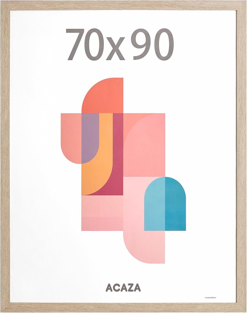 SnelShoppen - Photo Frame 70x90 cm Licht Eiken – MDF Hout en Plexiglas – Voor Foto's, Posters en Puzzels – Staand of Liggend – Wanddecoratie