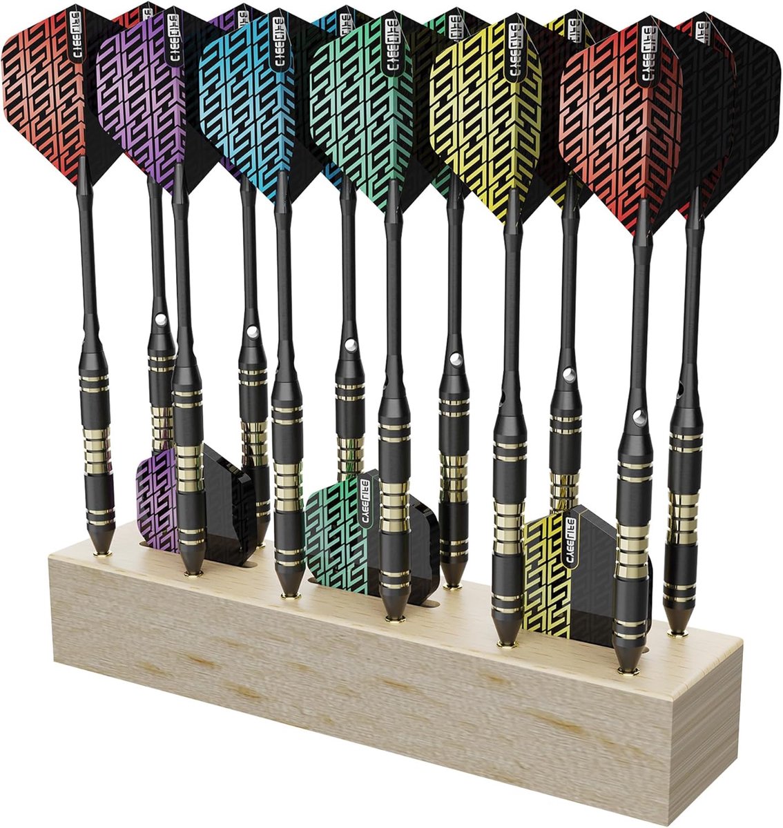 SnelShoppen - Dart Holder met 12 Dart Slots en 3 Flight Slots - Stevige Houten Dart Stand voor Steel en Softdarts - Ideaal voor Thuis, Feest of Dartto