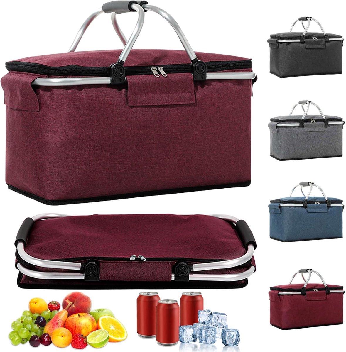 SnelShoppen - Grote Koeltas Shopping Basket - Waterdichte Insulated Winkelmand met Handvatten en Stevige Ondersteuning voor Camping, Tuin, Koken en Da