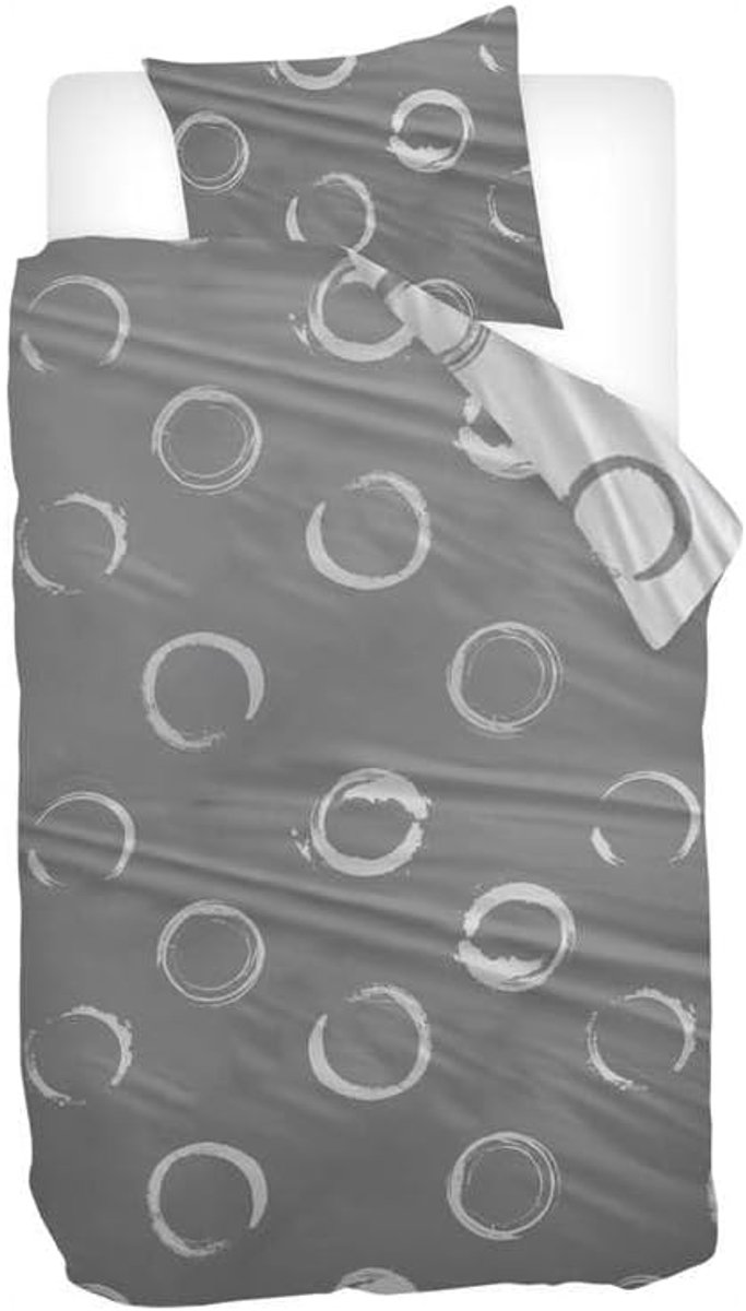 SnelShoppen - Dekbedovertrek Eenpersoons 140x200/220cm - Grijs/Wit - 100% Katoen - Inclusief 1 Hoofdkussenhoes 65x65cm - Elegant Reversibel Design