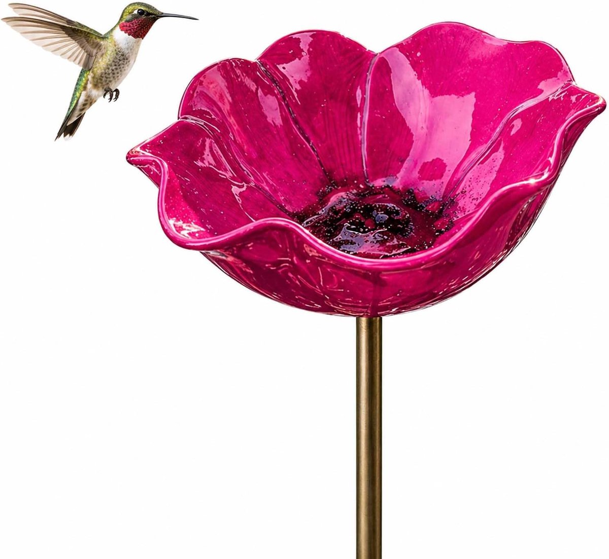 Vogeldrinkschaal - Vogelbadje - Vogeldrinkbakken - Vogeldrinkschaal voor Tuinvogels - Metaalbloemen-tuinpaal-vogeldrinkbak - Tuindecoratie voor Vogels - Vogelbad voor Buiten - Wildlife Vogeldrinkschaal voor Tuinvogels - 15 x 60 cm - Roze-rood