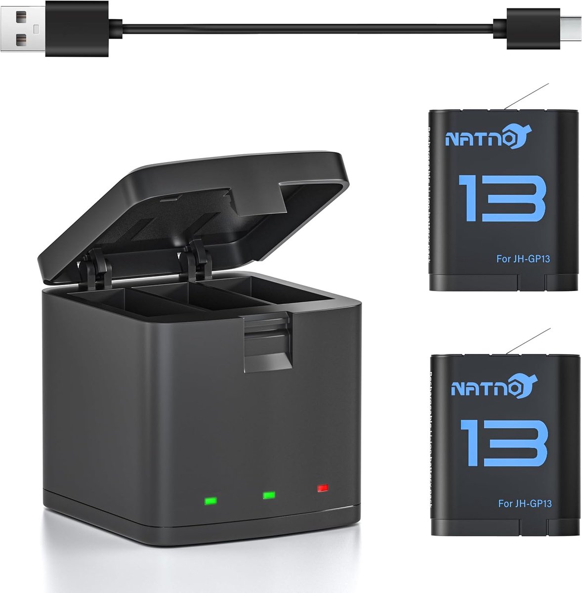 SnelShoppen - Hero 13 Batterijen - 2 Stuks 2100 mAh Oplaadbare Actiecamera Accu's met Drievoudige USB Oplader voor Hero 13 Black - Ideaal voor Avontur