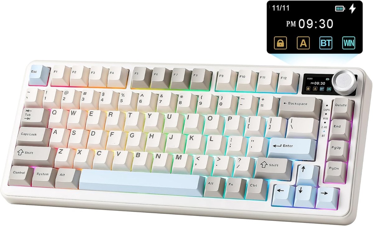 SnelShoppen - Draadloos Mechanisch Toetsenbord 75% met Scherm en Knop, Hot Swappable Gasket, Voor Gaming en Kantoor, Beige, Milk V2 Linear Switch