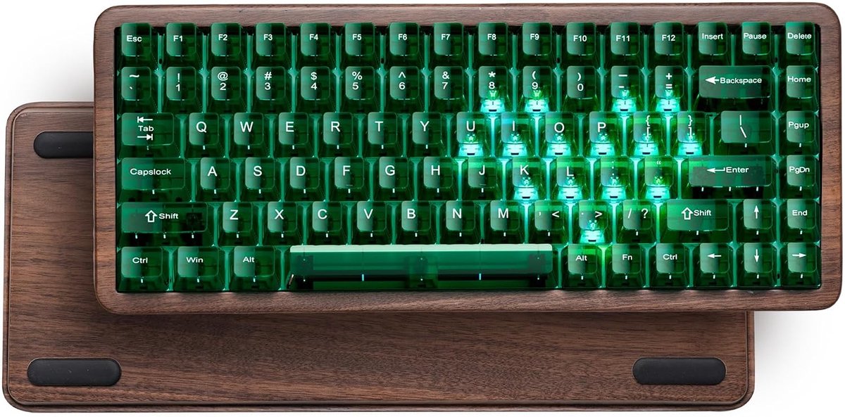 SnelShoppen - WD75 V2 Draadloos 75% Gaming Toetsenbord met VIA, Houten Mechanisch Toetsenbord, 8000mAh Batterij, Tri-Mode, RGB, Hot Swappable, Transpa