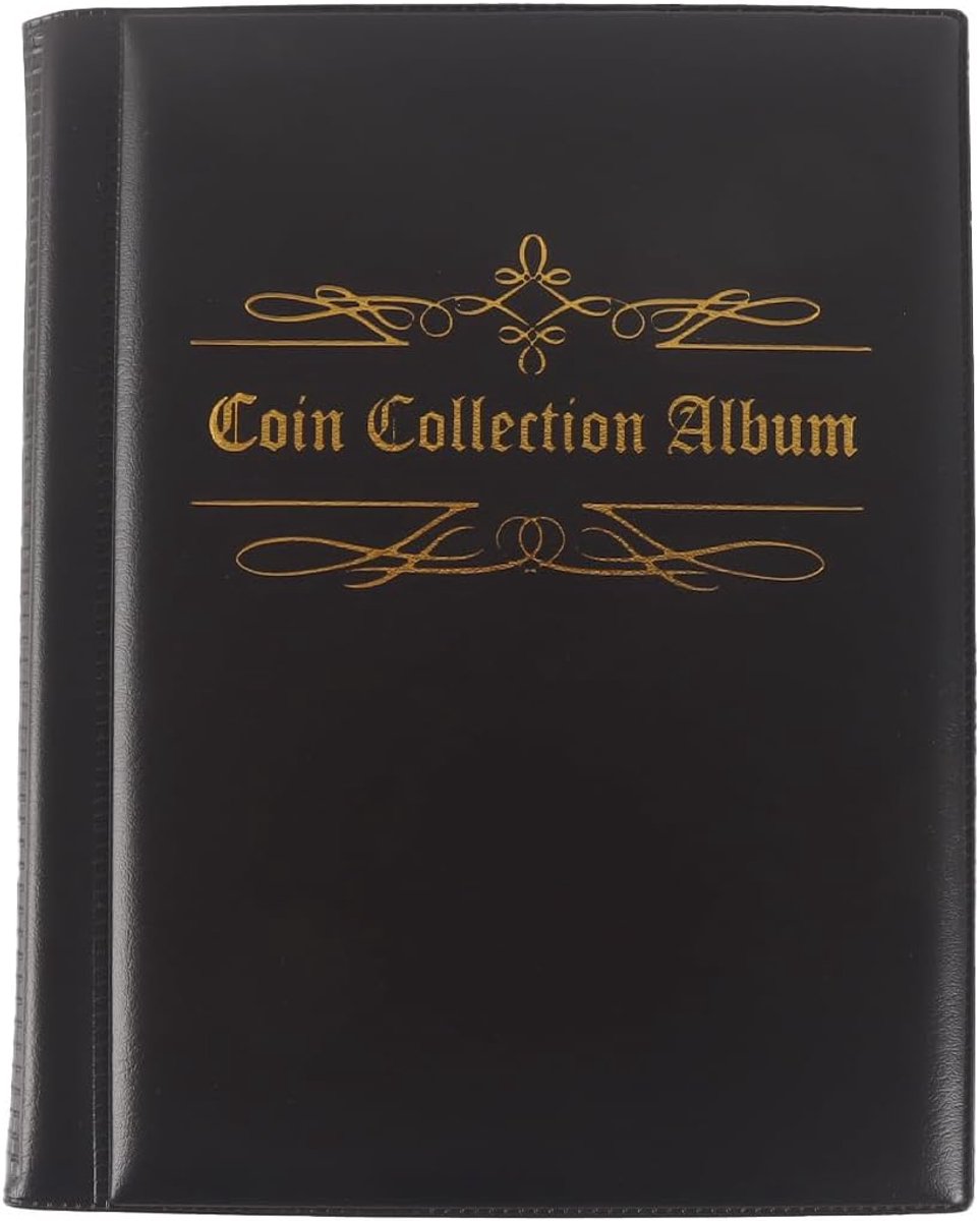 SnelShoppen - Collectiealbum voor Munten, Postzegels en Penningen - 480 Vakjes, 16 Pagina's, Zwart, Duurzaam Kunstleer, Perfect voor Verzamelingen