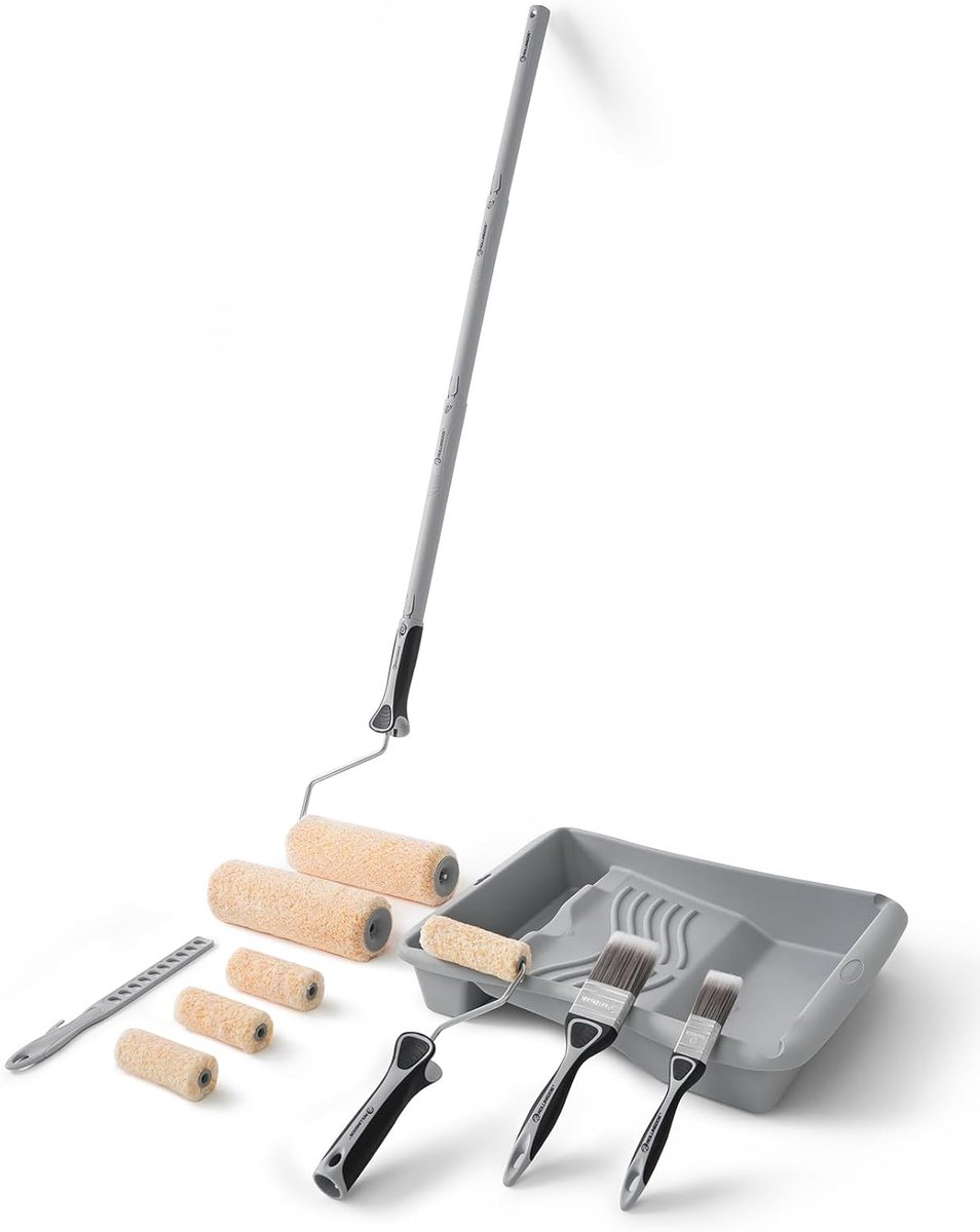 SnelShoppen - Paint Roller Set 15-delig - 22.5cm Verfrollers, Tray, Verlengstang, Microfiber Roller Covers, Verfkwast - Perfect voor Muren en Plafonds