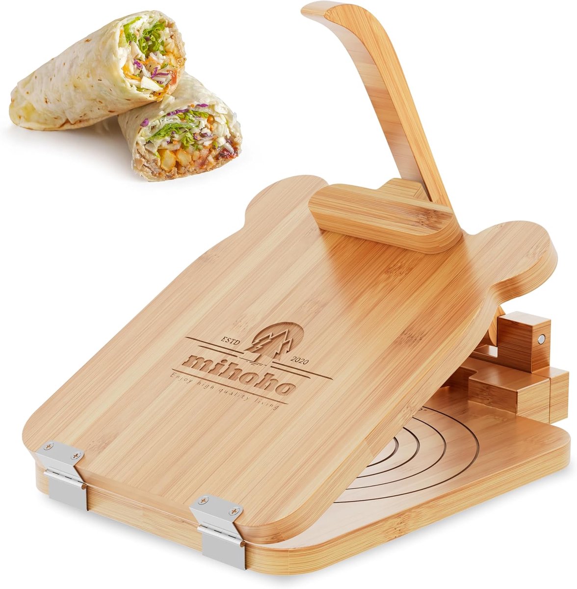 SnelShoppen - Bamboo Tortilla Press 10 inch - Houten Tortilla Maker voor Mexicaanse Tortilla's, Roti, Burrito's en Taco's - Duurzaam en Stijlvol Keuke
