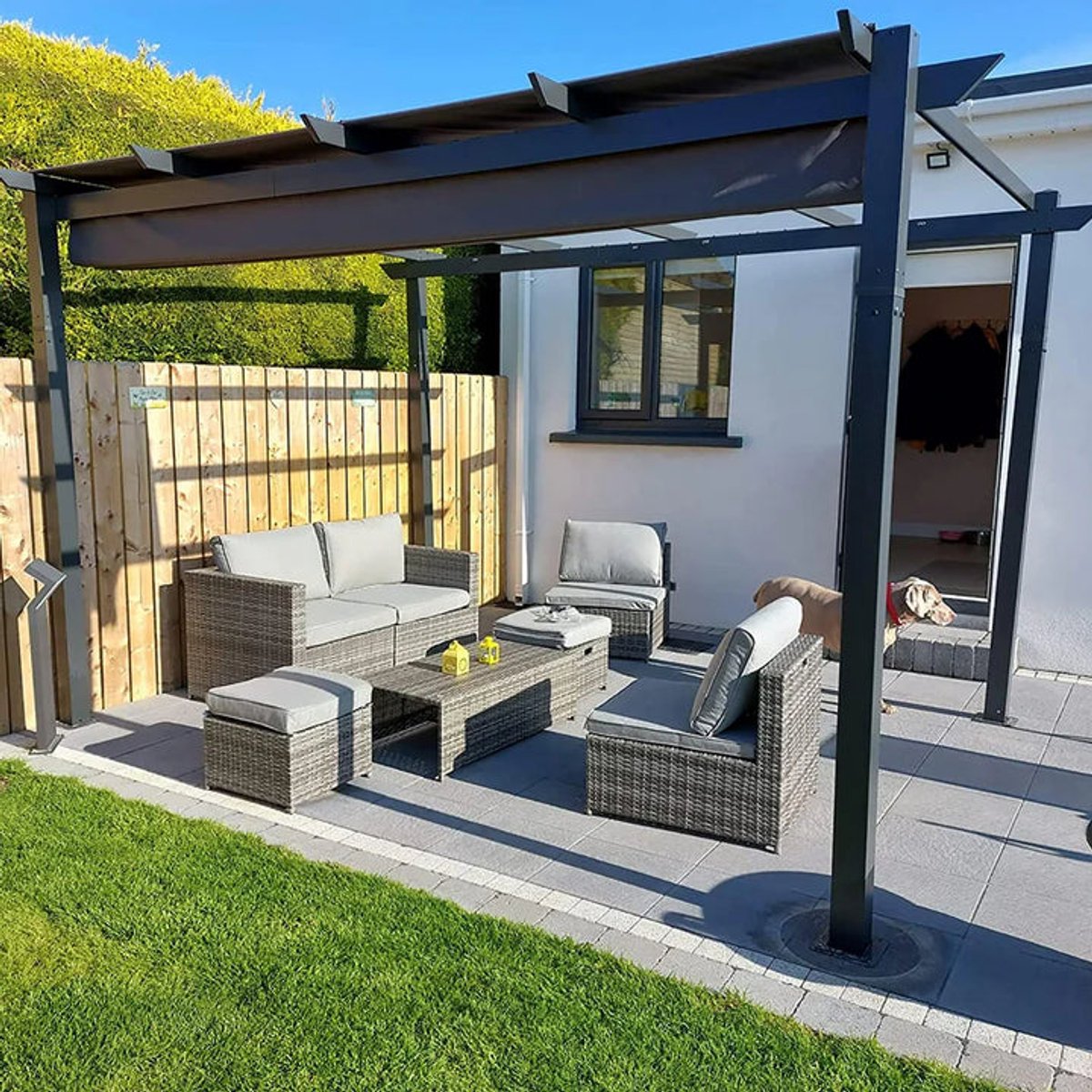 Purple Leaf Pergola avec toit de protection 4 x 3 m - structure marron, toile grise