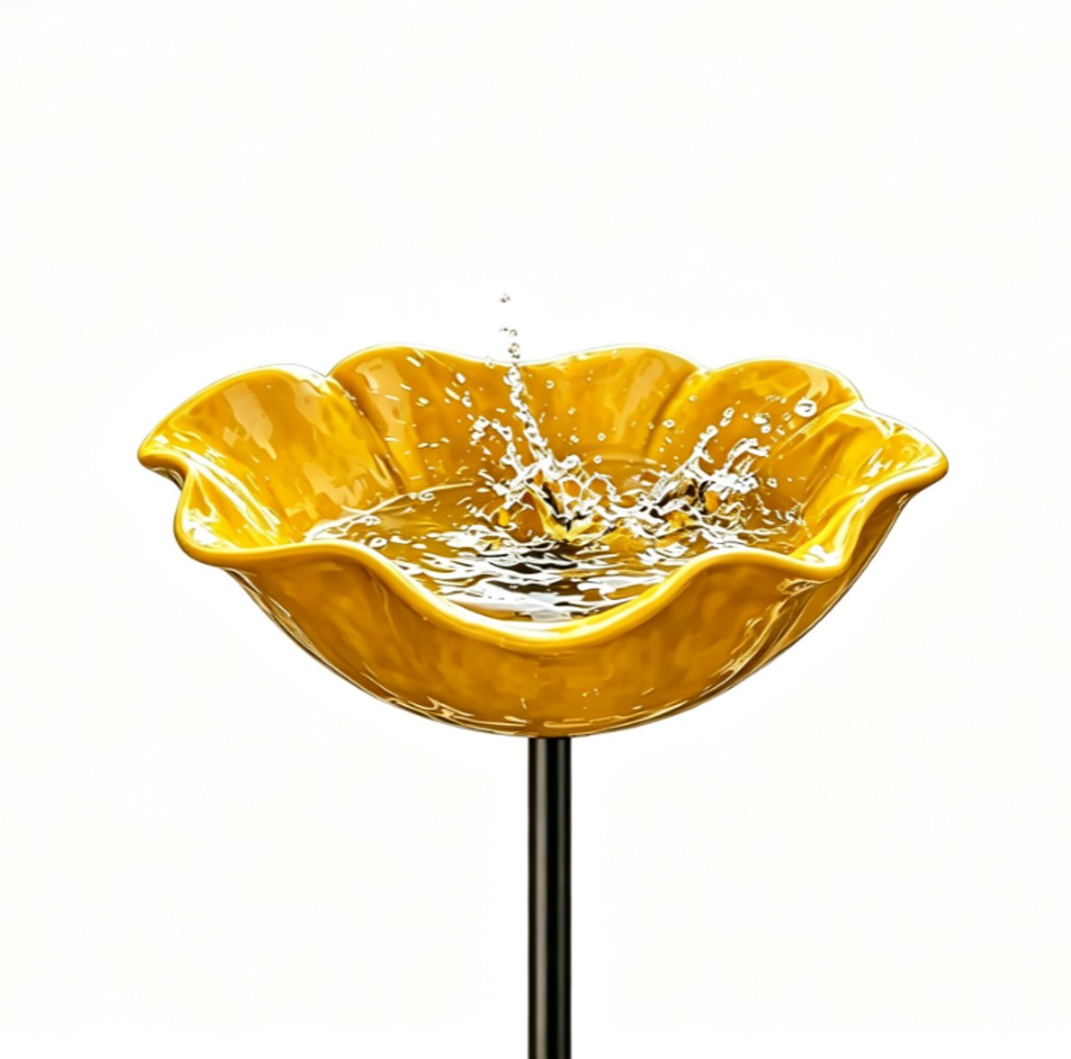 Vogeldrinkschaal - Vogelbadje - Vogeldrinkbakken - Vogeldrinkschaal voor Tuinvogels - Metaalbloemen-tuinpaal-vogeldrinkbak - Tuindecoratie voor Vogels - Vogelbad voor Buiten - Wildlife Vogeldrinkschaal voor Tuinvogels - 15 x 60 cm - Geel