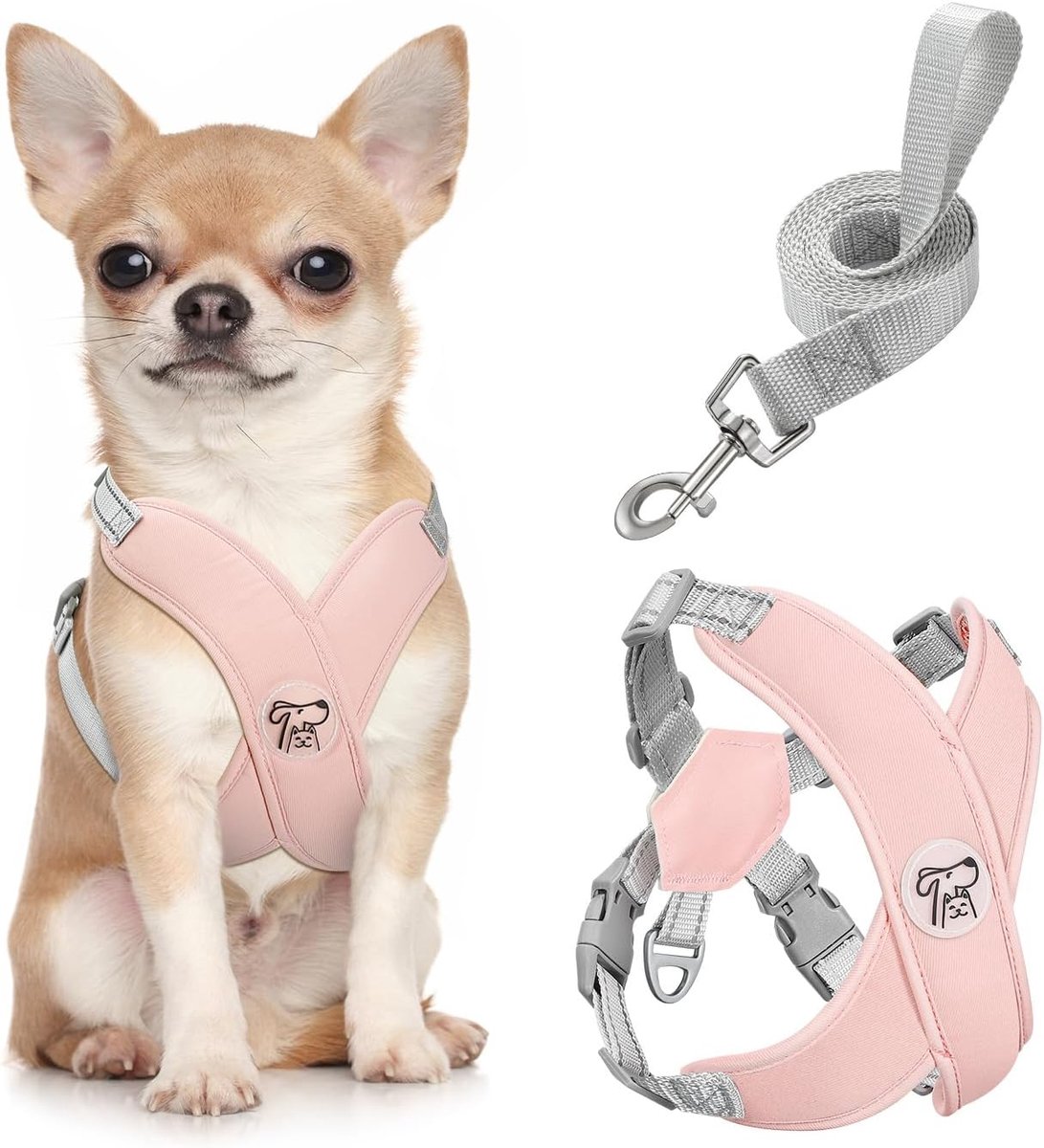 SnelShoppen - Pawaboo Puppyharnas en Leash Set, Verstelbaar X-frame, Anti-trek en Anti-verstikking, Zachte Ademende Hondenharnas voor Kleine en Middel