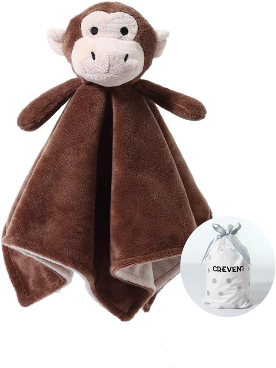 SnelShoppen - Cozy Plush Baby Blanket Loveys voor Baby Jongens met Dierengezicht, Schattige Fleece Babydeken 34x34cm in Bruin voor Babyshower, Verjaar