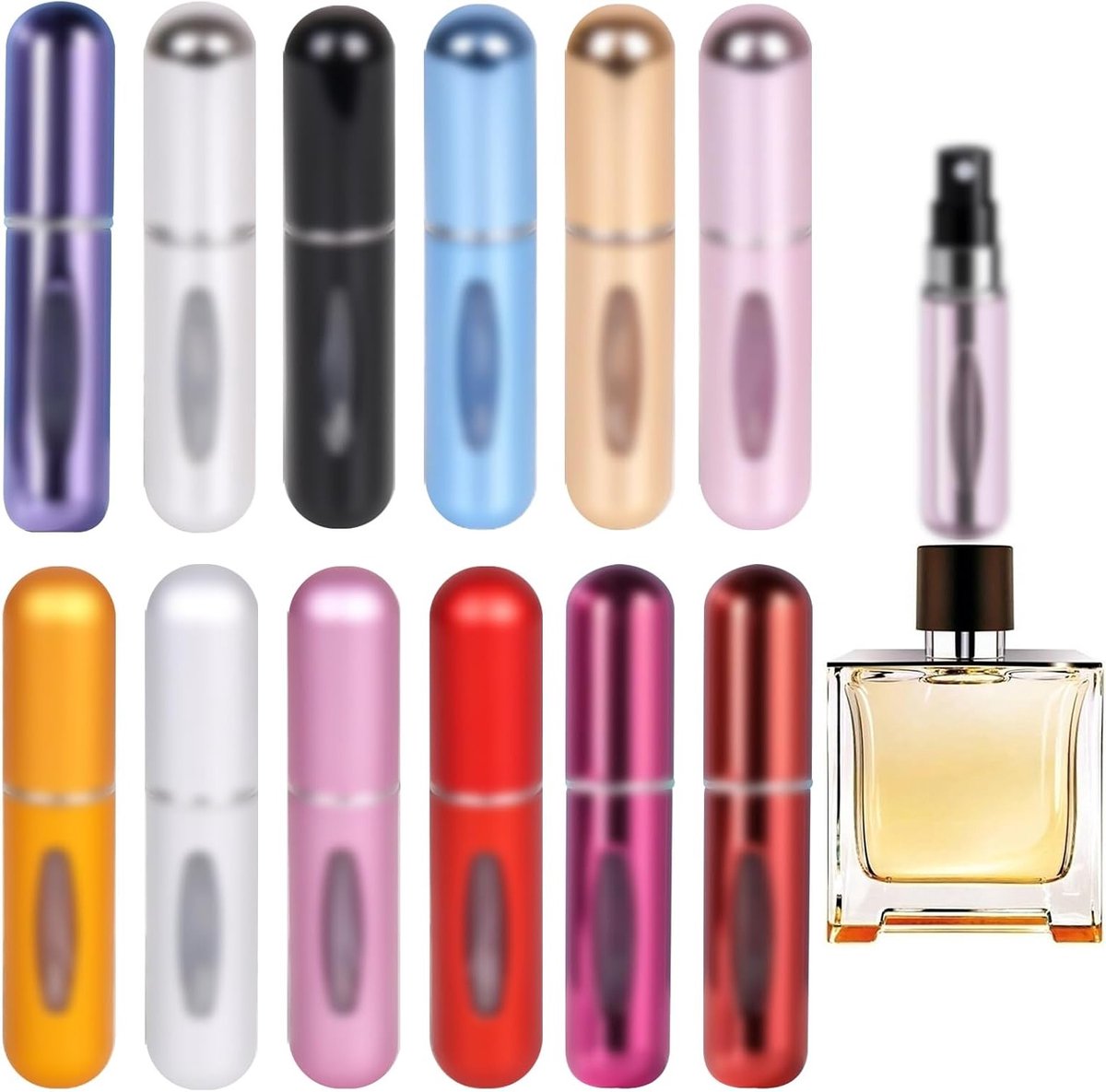 Set van 12 herbruikbare mini sprayflessen van 5ml - Draagbare, lekvrije parfumflessen voor onderweg en reizen