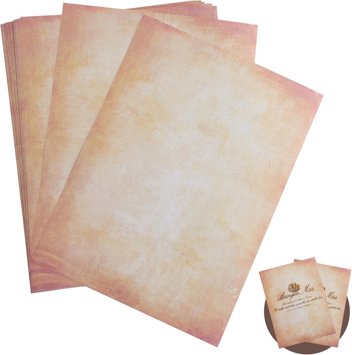 SnelShoppen - Parchment Papier A4 60 Vellen voor Printers - Vintage Stationery, Geschikt voor Inkjet en Laser, 100 g, Retro Ontwerp, Schrijfbaar met d