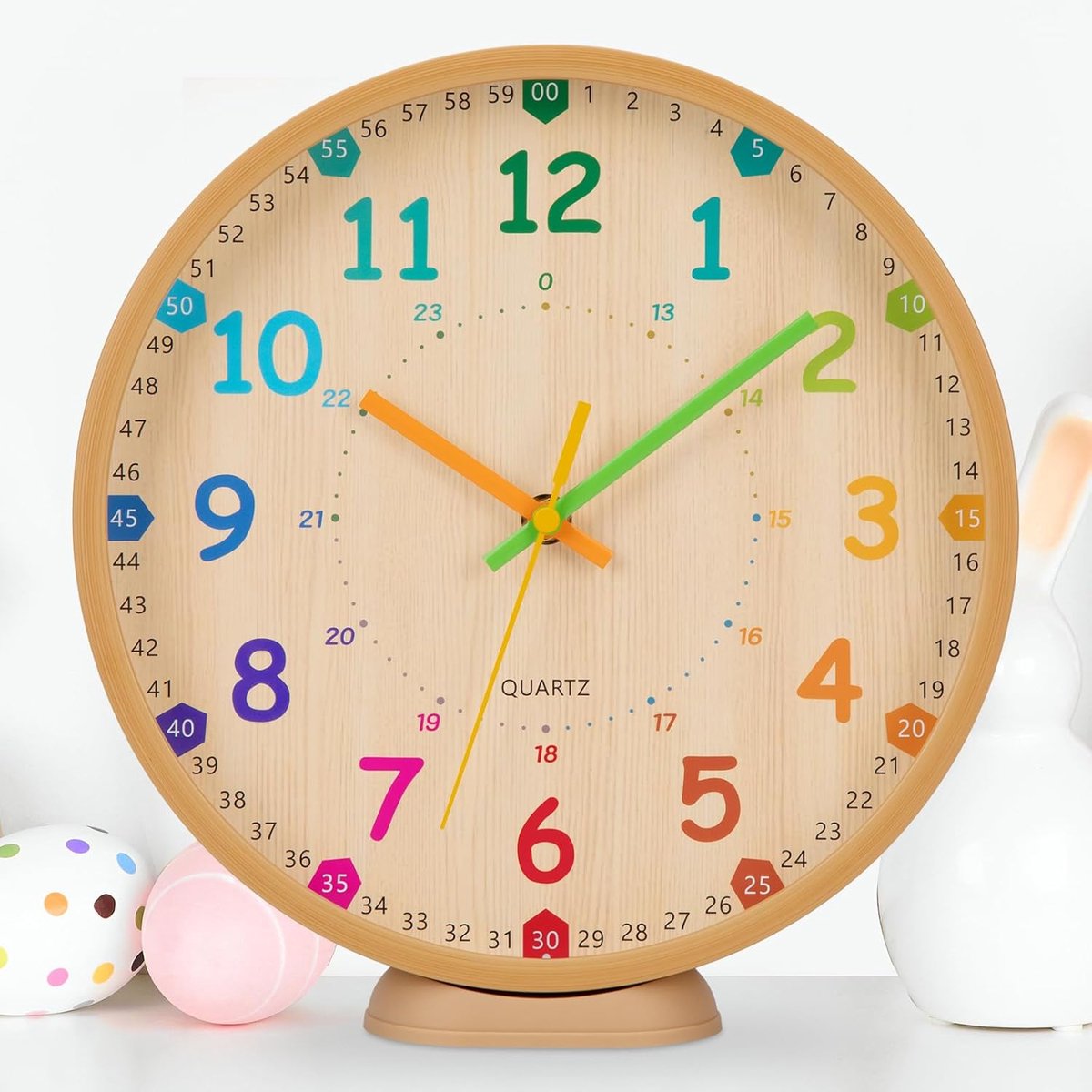 SnelShoppen - Kinderen Wandklok 25 cm - Stille Quartz Klok voor Jongens en Meisjes - Educatieve Klok met Kleurige Cijfers - Perfect als Cadeau voor Sc