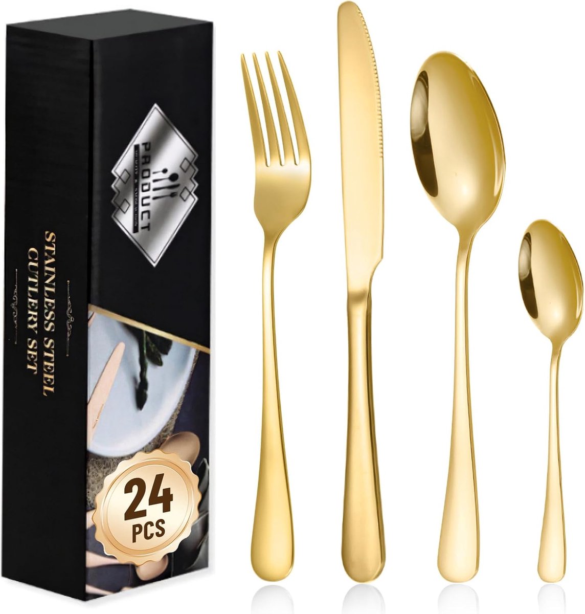 SnelShoppen - Bestekset voor 6 Personen, 24-delig, Roestvrij Staal, Vaatwasmachinebestendig, Spiegelgepolijst, Klassiek Design voor Feest, Huis, Resta