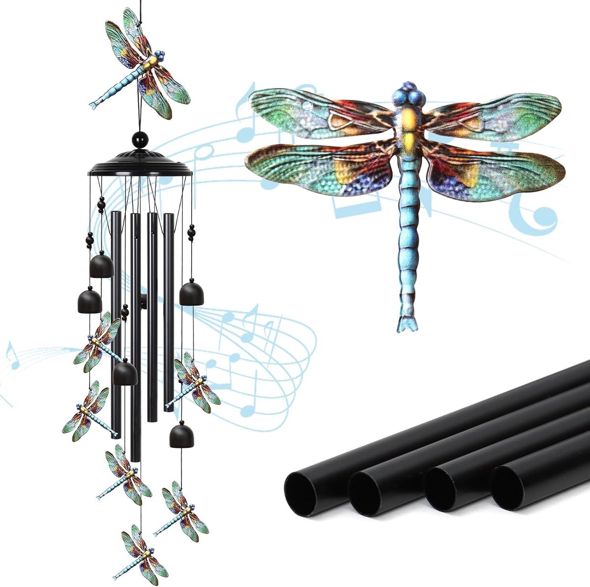 SnelShoppen - Outdoor Wind Chime 92 cm - Metalen Draakvlieg Windgong Tuin Decoratie - Vintage Geluid met Haak Ring - 4 Aluminium Buizen - Perfect voor