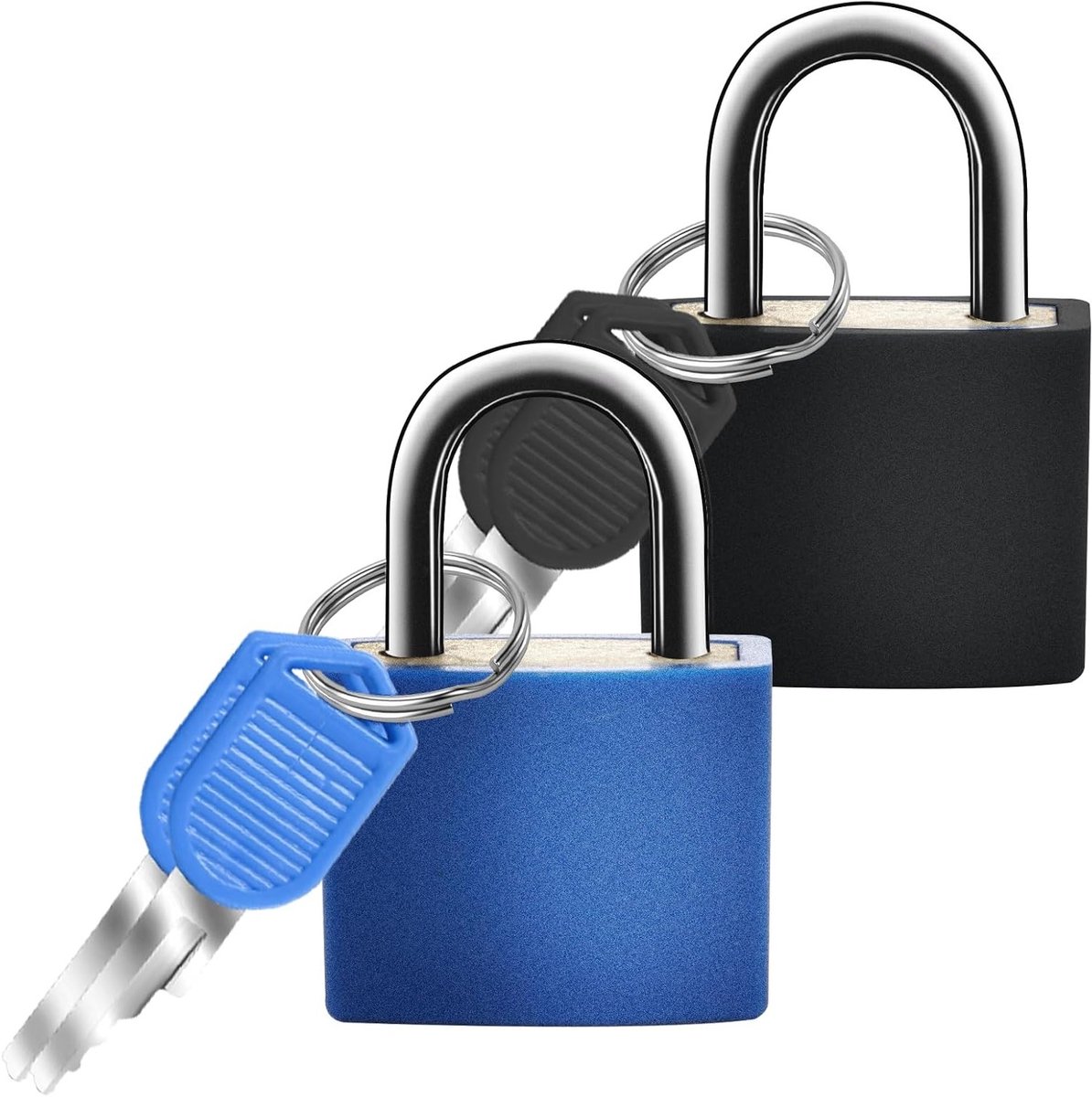 Veiligheidsloten voor Koffers - 2 Stuks Mini Hangslot met Sleutel, Compacte Reisaccessoires in Blauw en Zwart