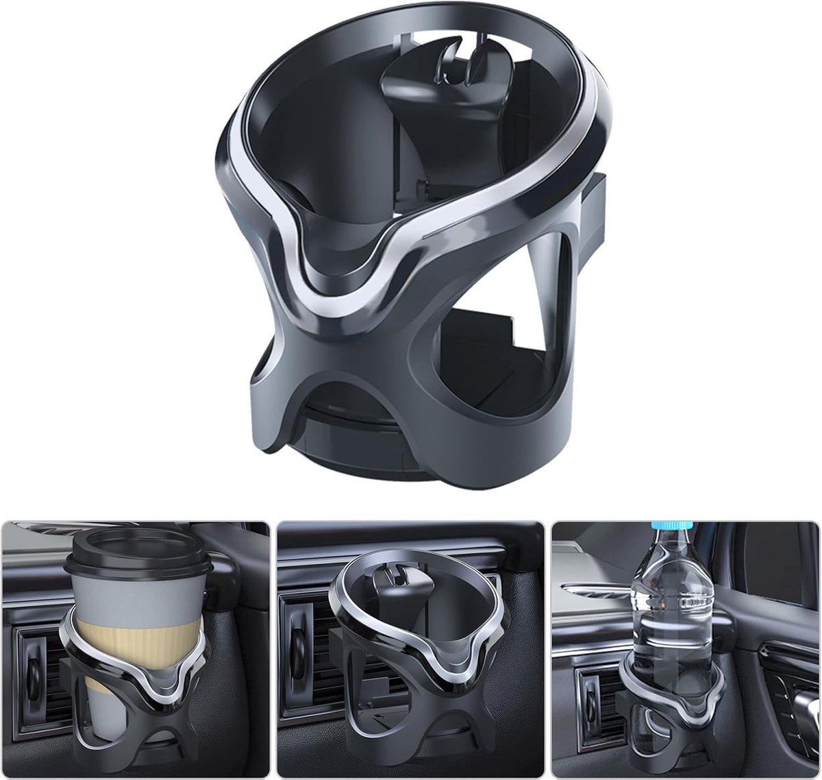 SnelShoppen - Universele Auto Cup Holder - Drinkbeker Houder - Flessenhouder voor Auto Ventilatie - Flexibele Bevestiging Max Ø 76mm - Zilver Grijs