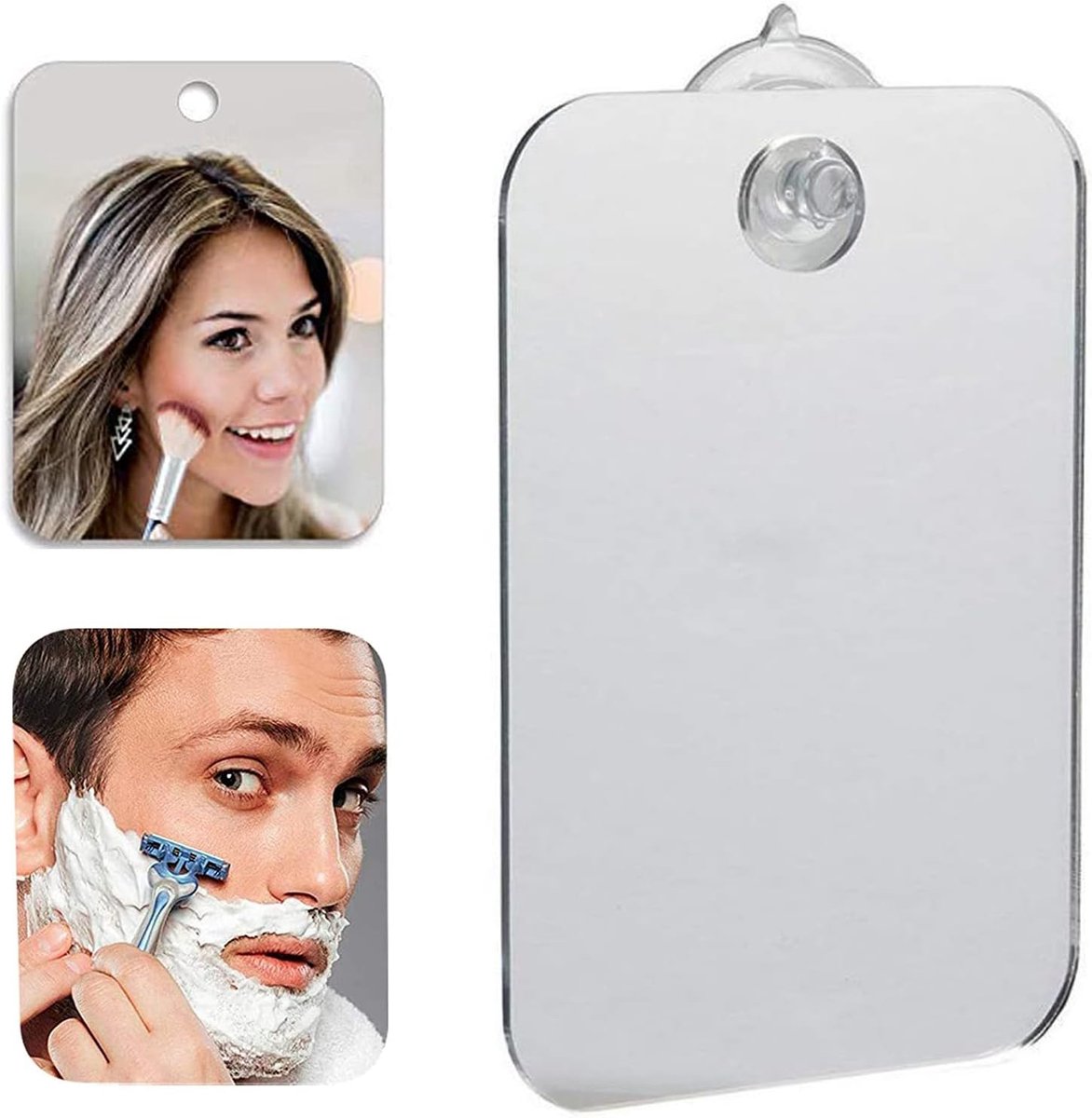 SnelShoppen - 2 Stuks Anti-Fog Douchespiegel - Reismirror en Make-up Spiegel met Zuignap - Shatterproof en Krasbestendig - Ideaal voor Badkamer en Dou