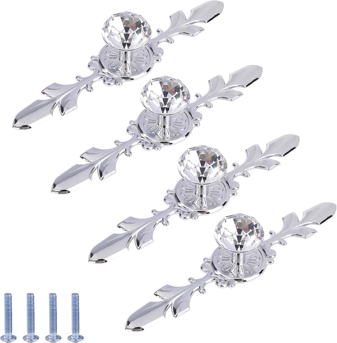 SnelShoppen - European Style Crystal Flower Deurgrepen met Plaat en Schroeven voor Keuken, Kasten, Slaapkamer, Garderobe, 170mm, Set van 4, Elegante K