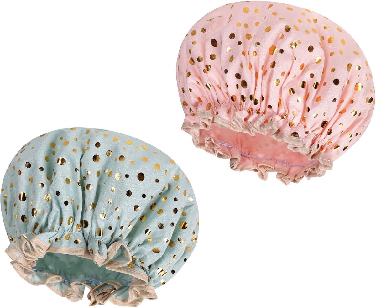 SnelShoppen - 2 Stuks Waterdichte Douchecaps, Herbruikbare Douchesluizen voor Dames, Grote Elastiс Band, Dubbele Laag Haarbadcaps met Zachte Golfrand