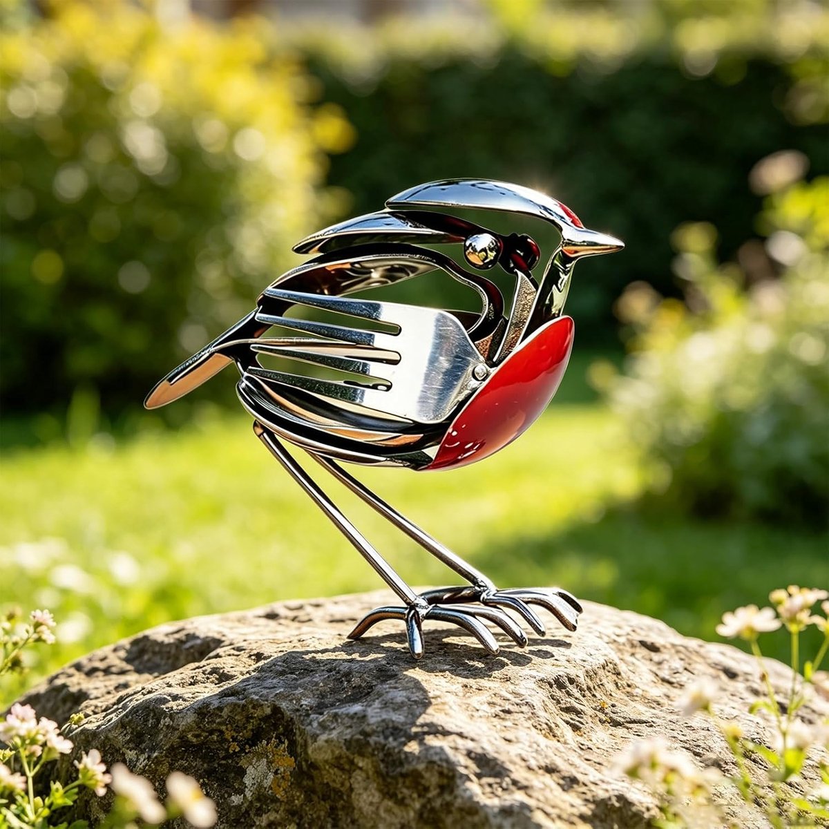 SnelShoppen - Metalen Roodborstjesbeeldje, Vogelbeeld Tuinkunst van Metaal, Decoratieve Tuinsculptuur, Kunstdecoratie van Gerecycled Metaal voor Tuin,