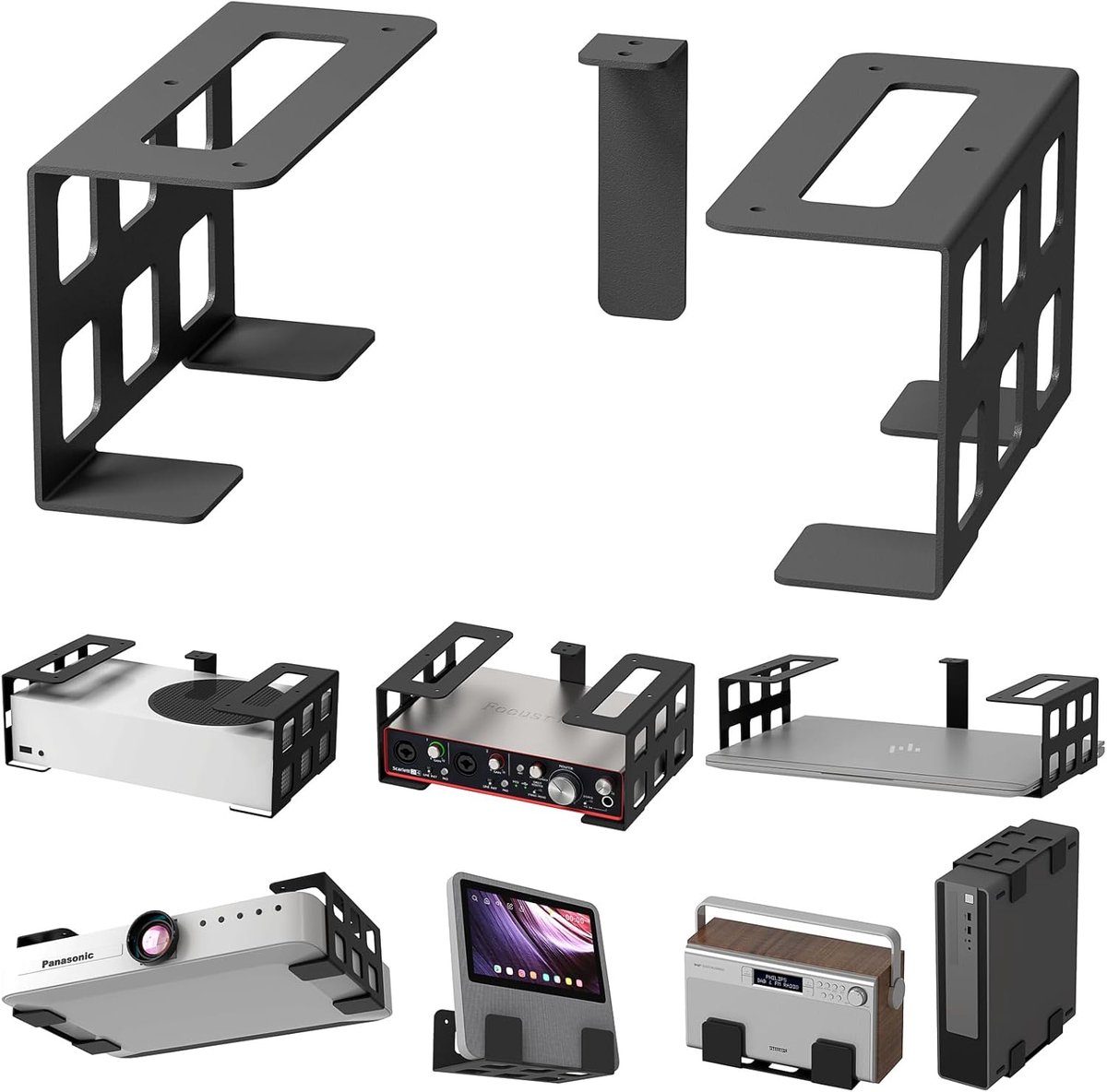 SnelShoppen - Universele Onder Bureau/Muur/Plafond Beugel - Geschikt voor Apparaten < 9cm/10kg - 2mm RVS Bevestiging - Compatibel met Game Consoles, P