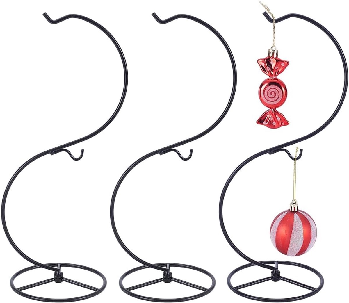 SnelShoppen - 3 Pack 13 Inch H S-curve Ornament Display Stand - Zwart Metaal voor Glazen Ballen, Luchtplanten en Bloempotten - Perfecte Decoratie voor