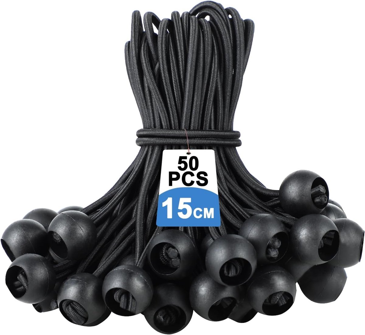 SnelShoppen - 50 Stuks Spanrubbers Met Bal - Zeilspanner, Rubberen Spanner, Tentspanner, Expanderlussen, Touw Voor Dekzeilen, Tenten, Tarps - Zwart -