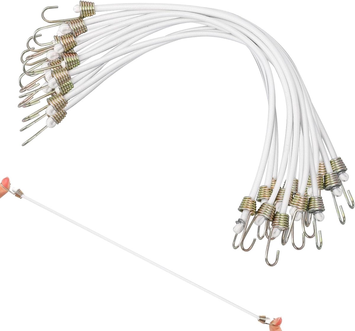 SnelShoppen - Spanrubber met Haken 15 Stuks - 26 cm - Elastische Bagagespanners - Wit - Mini-Rubberen Spanbanden - Universele Maten - Rubberen Spanner