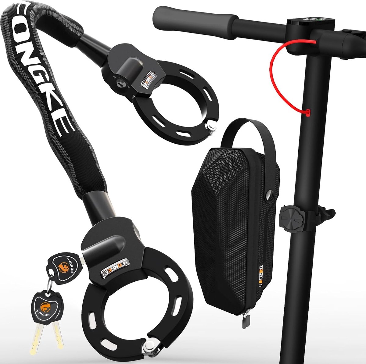 SnelShoppen - E-Scooter Slot 8 mm Dikke Kettingslot Handboeien Slot Fietsslot Hoog Beveiligd Inclusief Opbergzak voor E-Scooter, E-Bike, Motorfiets