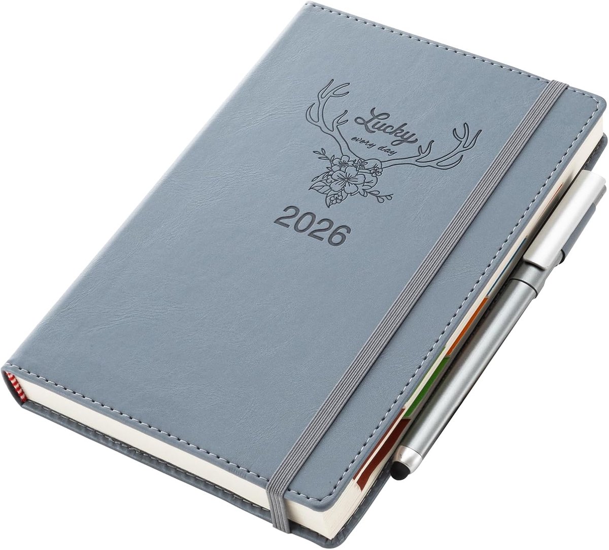 SnelShoppen - 2026 Dagboek A5 Dag per Pagina, Academische Planner, Organizer Journal met Pen Set, Stickers, Kleurrijke Maandtabs, Binnenzak, Jan-Dec