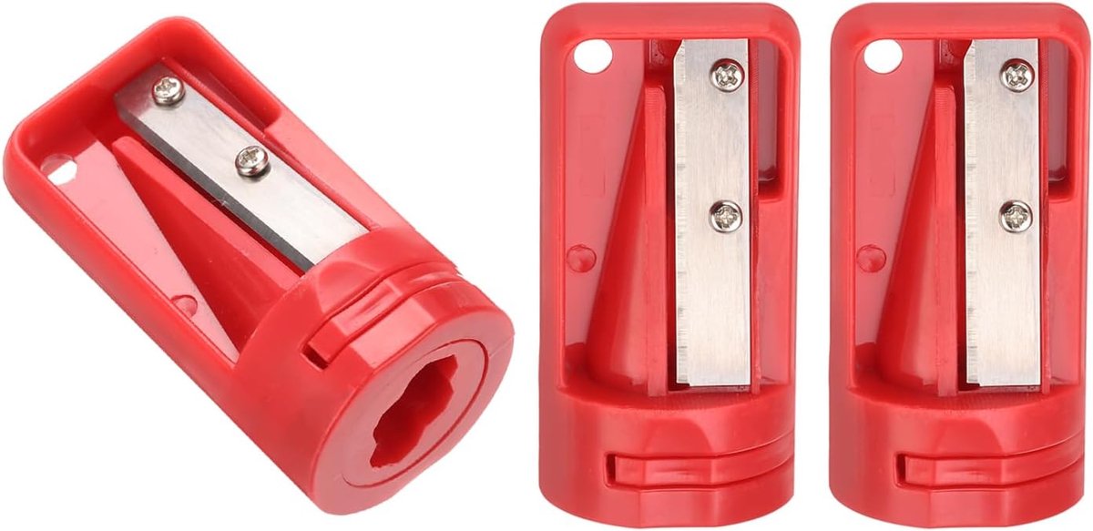 SnelShoppen - 3x Houtbewerkings Potloodslijper, Handmatige Slijper voor Plat Potlood, Rood, Lichtgewicht, Waterdicht, Perfect voor Timmerwerk en Bouwp