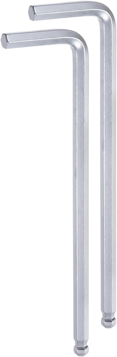 SnelShoppen - 2 Stuks Allen Sleutels met Balhoofd 6 mm, L-vormig Lange Arm Chrome Vanadium Staal voor Thuisreparaties - Zilver