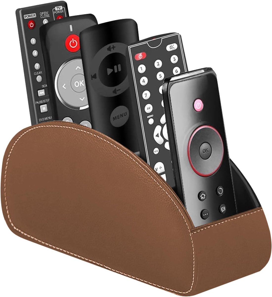 SnelShoppen - 5-Pocket Remote Control Holder - Bruine Remote Control Organizer voor TV, Notebook, Pennen, Stationery en Mobiele Telefoon - Desk Organi