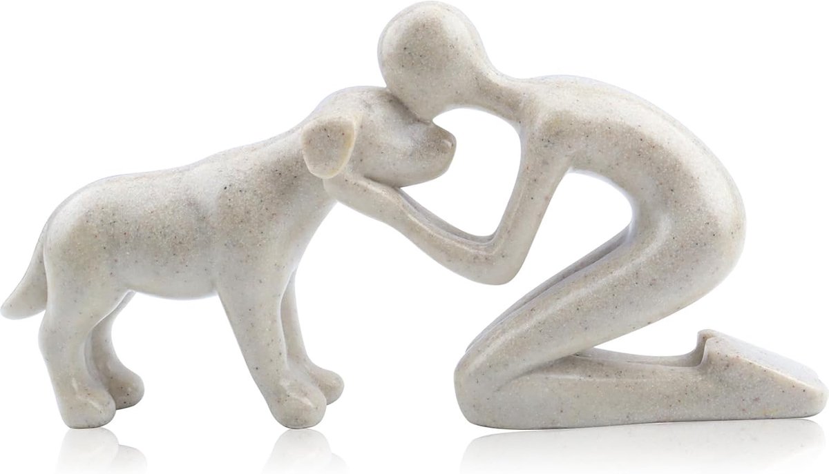 SnelShoppen - Dog & I Standbeeld - Sandstone Beeldje, Schattig Huisdecoratie, Herinneringsgift voor Hondeneigenaren, Figuur voor Woonkamer, Slaapkamer