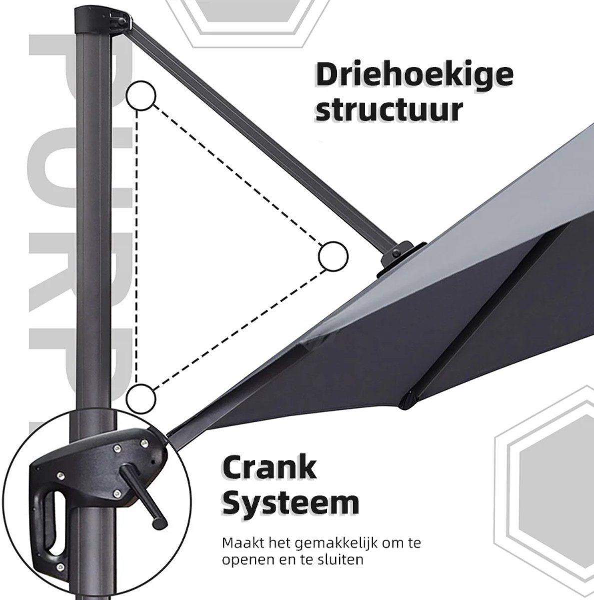 Purple Leaf Round cantilever parasol Ø330 cm - Grey