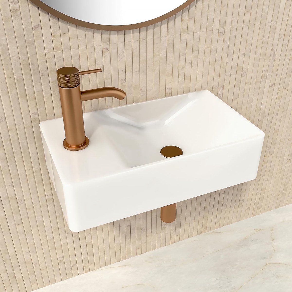 SnelShoppen - HOGART Kleine Wasbak 38x22 cm - Keramisch Rechthoekig Wand- of Opbouwtoilet - Met Kraangat - Modern Design voor Gastentoilet en Kleine B