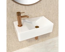 SnelShoppen - HOGART Kleine Wasbak 38x22 cm - Keramisch Rechthoekig Wand- of Opbouwtoilet - Met Kraangat - Modern Design voor Gastentoilet en Kleine B