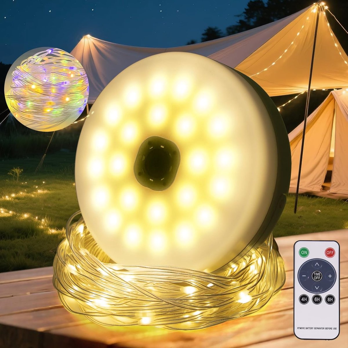 Thijox - Campinglichtketting Oprolbaar 10 m - Draagbare Oplaadbare LED Lichtketting met 8 Verlichtingsmodi voor Feest, Tuin, Camping en Buitenactivite