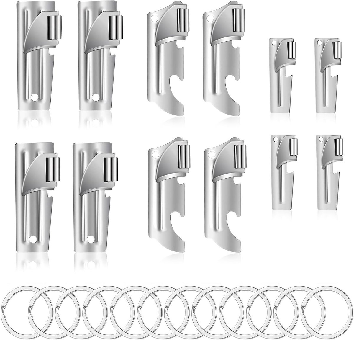 Thijox - 12 stuks Militaire Stijl Blikopeners met Sleutelhangers, P-38, P-51, P-57, Roestvrij Staal, Draagbaar voor Camping en Reizen