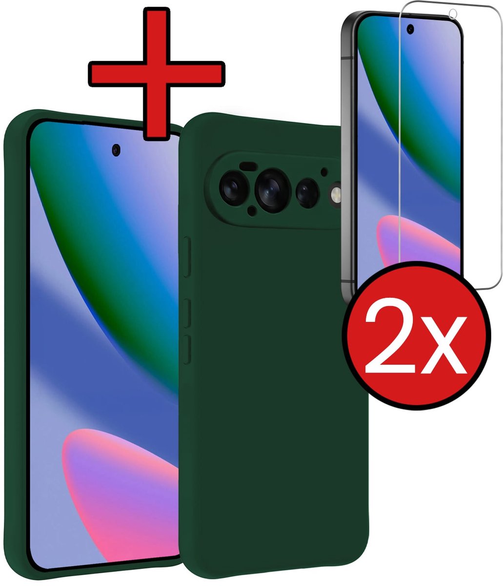 Hoesje - Met 2x Screenprotector - Geschikt voor Google Pixel 11 Pro - Sterk & Shockproof - Telefoon Hoes - Back Cover - Siliconen Case - Telefoonhoes - Donkergroen