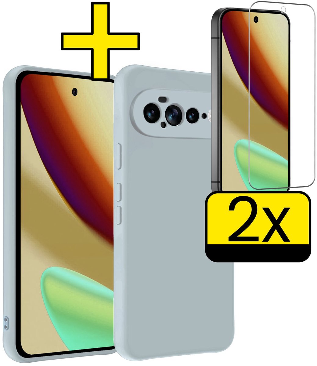 Hoesje - Met 2x Screenprotector - Geschikt voor Google Pixel 11 Pro XL - Sterk & Shockproof - Back Cover - Siliconen Case - Telefoon Hoes - Telefoonhoesjes - Lichtblauw