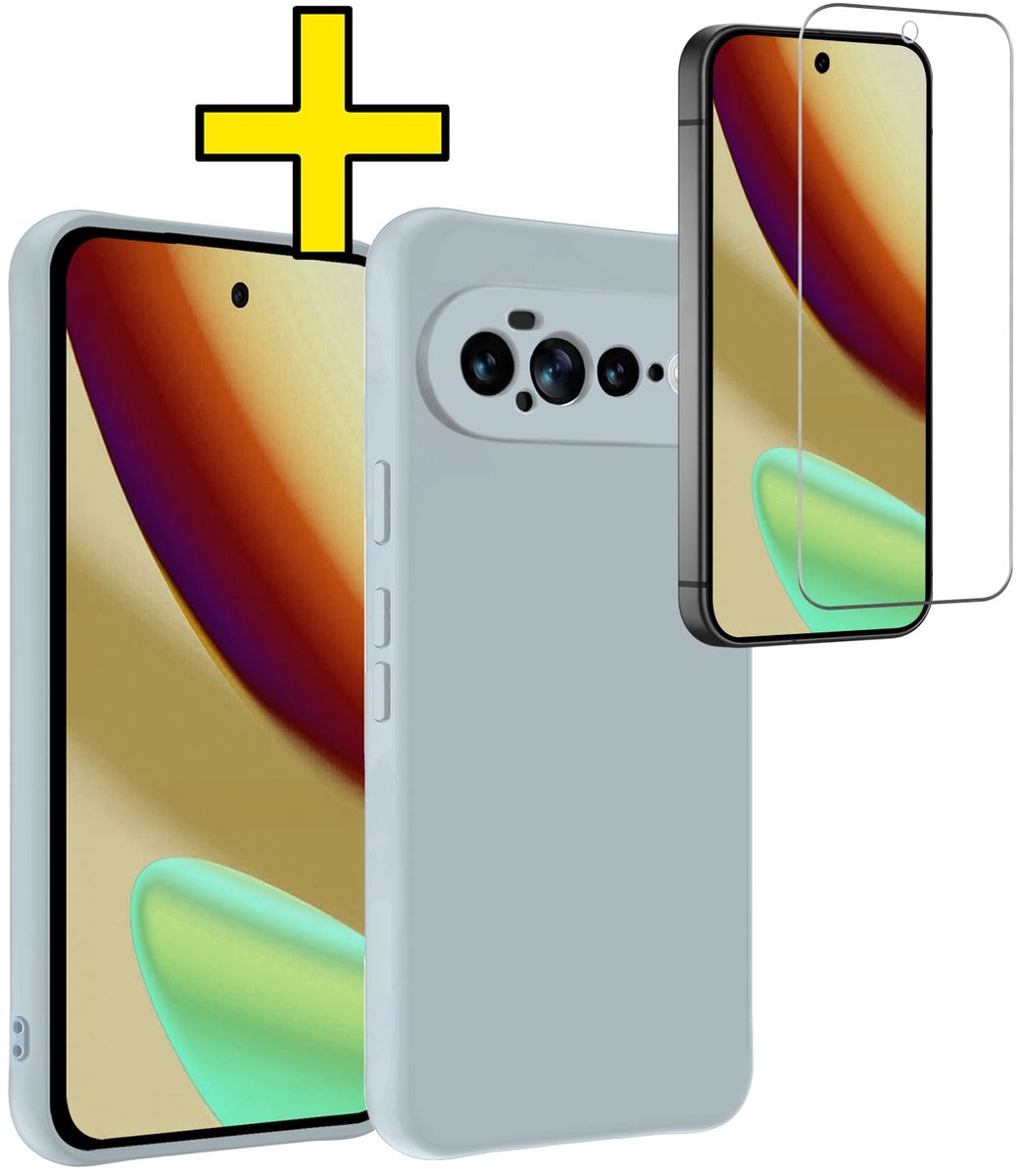 Hoesje - Met Screenprotector - Geschikt voor Google Pixel 11 Pro XL - Sterk & Shockproof - Back Cover - Siliconen Case - Telefoon Hoes - Telefoonhoesjes - Lichtblauw