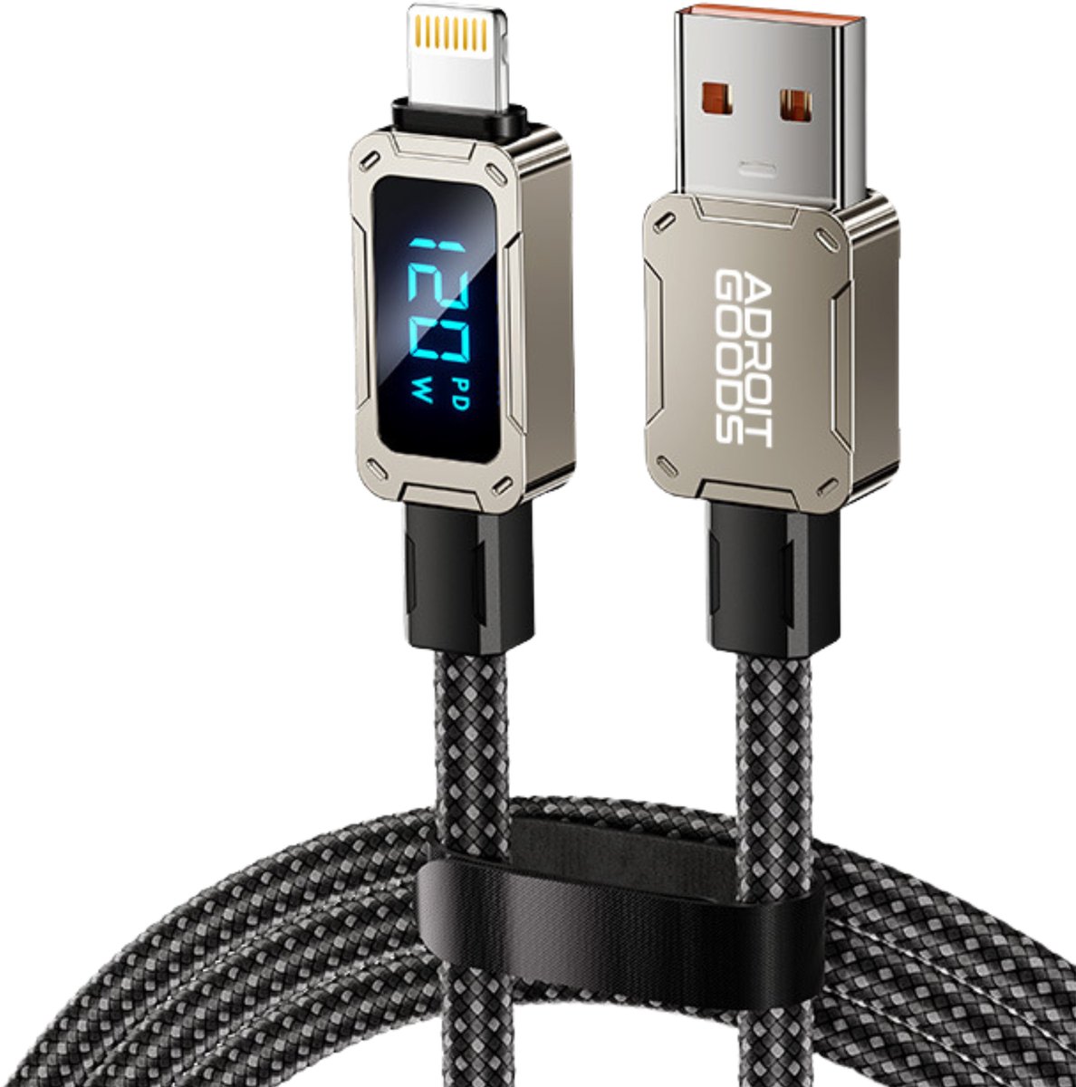 AdroitGoods USB-A Kabel 120W Snellader met Display PD Fast Charge Nylon Gevlochten Data Kabel geschikt voor apple ipad lightning - 1 m